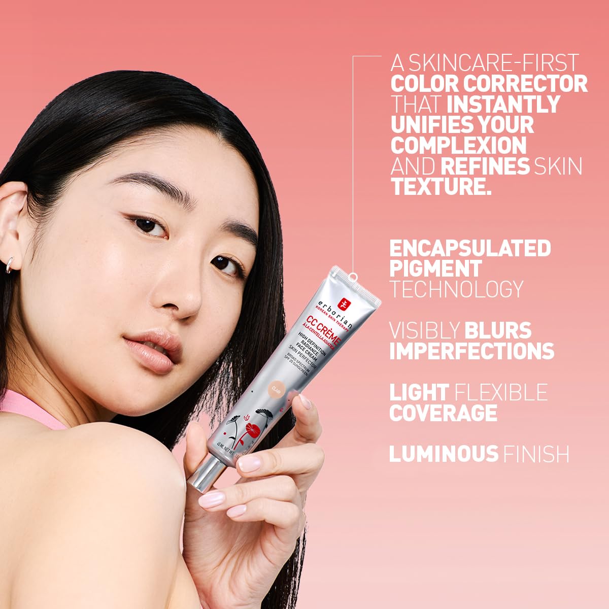 Erborian Color Correcting CC Cream with Centella Asiatica, Tan (Dore) - Light Multi-Purpose Facial Concealer with Illuminating Finish Soothes & Hydrates - SPF Korean Skincare Skin Perfector - 0.5 Oz