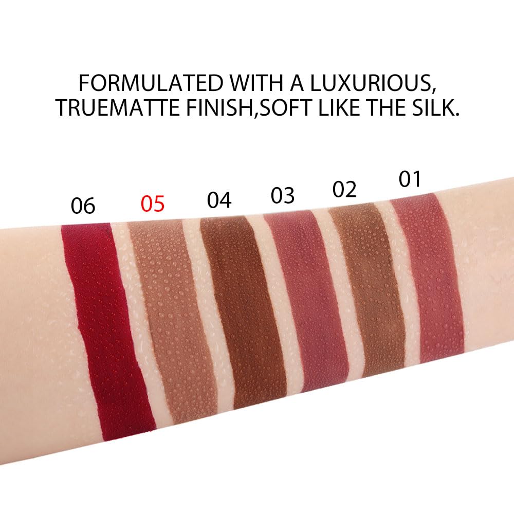evpct 1Pcs Light Nude Brown Matte Liquid Lipstick Lip Gloss Glossy Set for Black Women 24 Hour Silky Velvet Lipstick labiales matte larga duracion mate 24 horas originales 05#