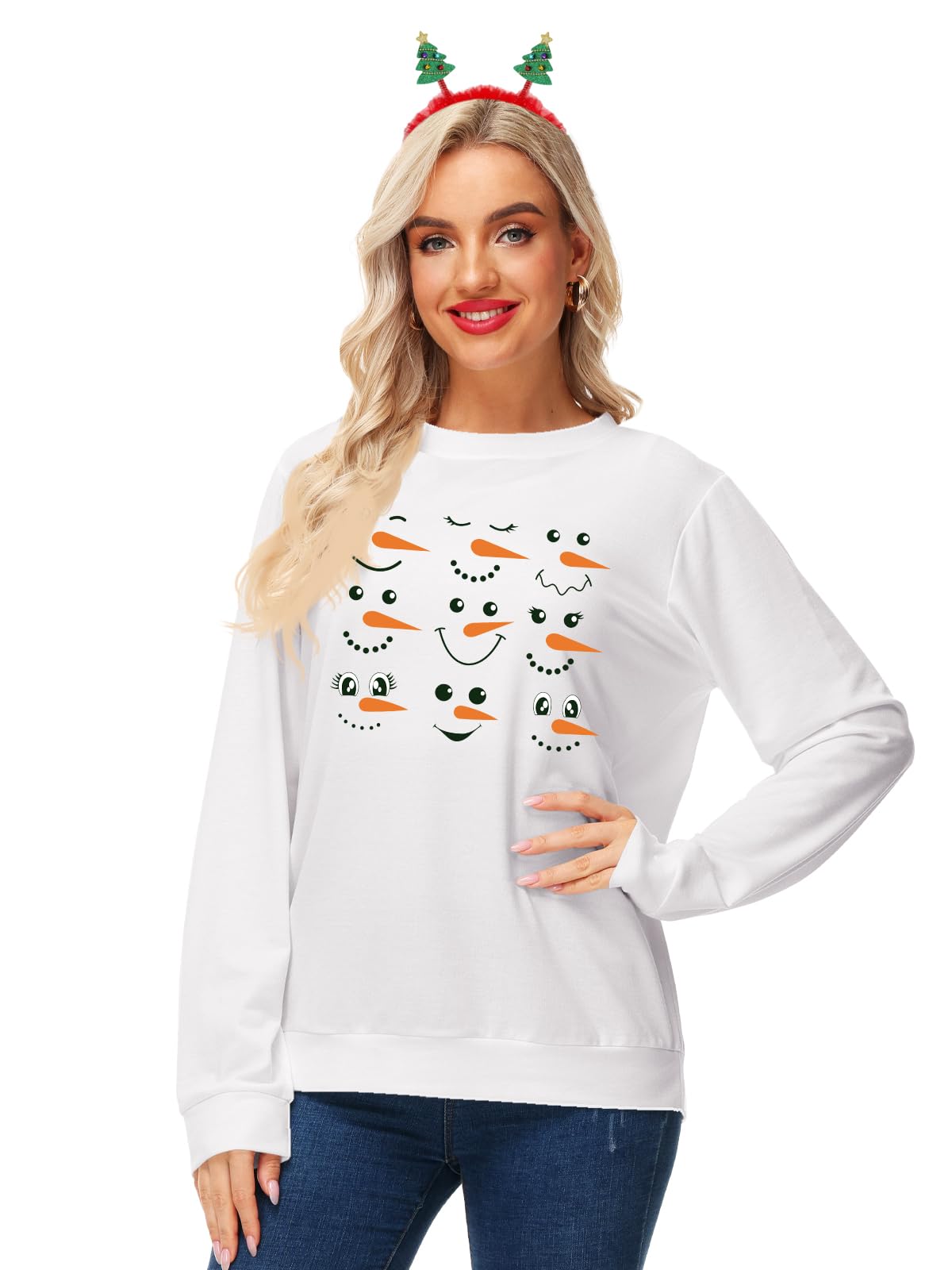 AOBUTE Womens Christmas Snowman Shirts Xmas Long Sleeve Print Holiday Party Tops 2XL