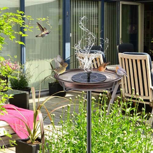 35.5In Freestanding Metal Birdbaths Bowl Outdoor, Free Standing Garden Bird Bath Bird Feeder Bowl with Metal Stake, Detachable Decoration Spa Birdfeeder for Garden Patio Yard Lawn (Retro Copper)