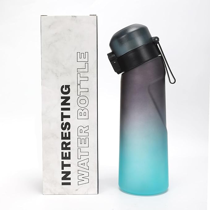 Water Bottle with Flavor Pods 21.9 Oz/650ml Fruit Fragrance Water Bottle Recyclable Sports Air Water Cup Scented Pods for Outdoor (Blue Black)