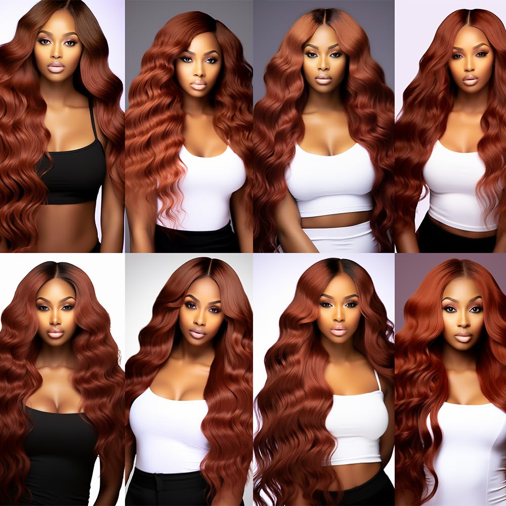 Copper Red Body Wave Bundles Human Hair Color 33 Bundles Human Hair Reddish Borwn Body Wave Bundles Double Weft Brazilian Human Hair Bundles Silky and Soft for Black Women 26 26 26 Inch