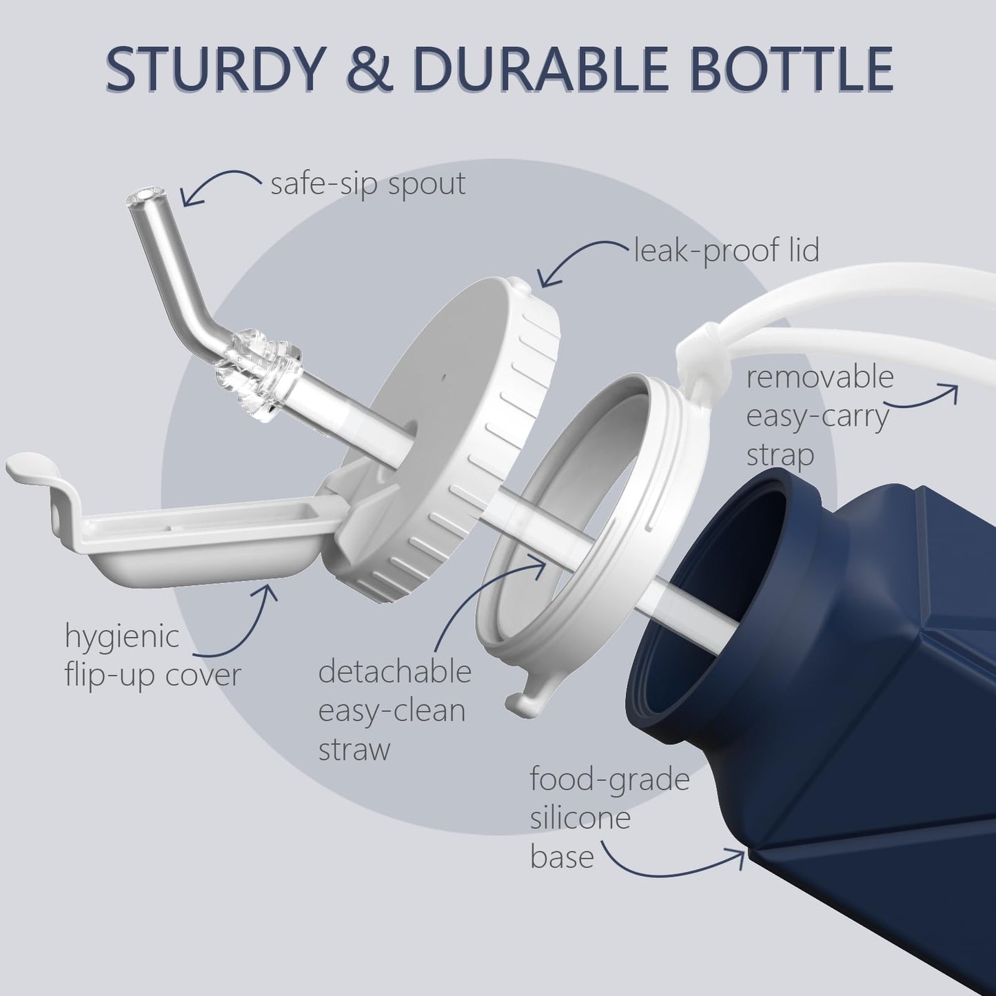 BEAUTAIL Collapsible Water Bottles with Straw, Silicone Foldable Portable Water Bottle 610ml Lightweight Reusable Leakproof for Travel Camping Hiking Cycling Yoga Sports, 1 Pack (Dark Blue)