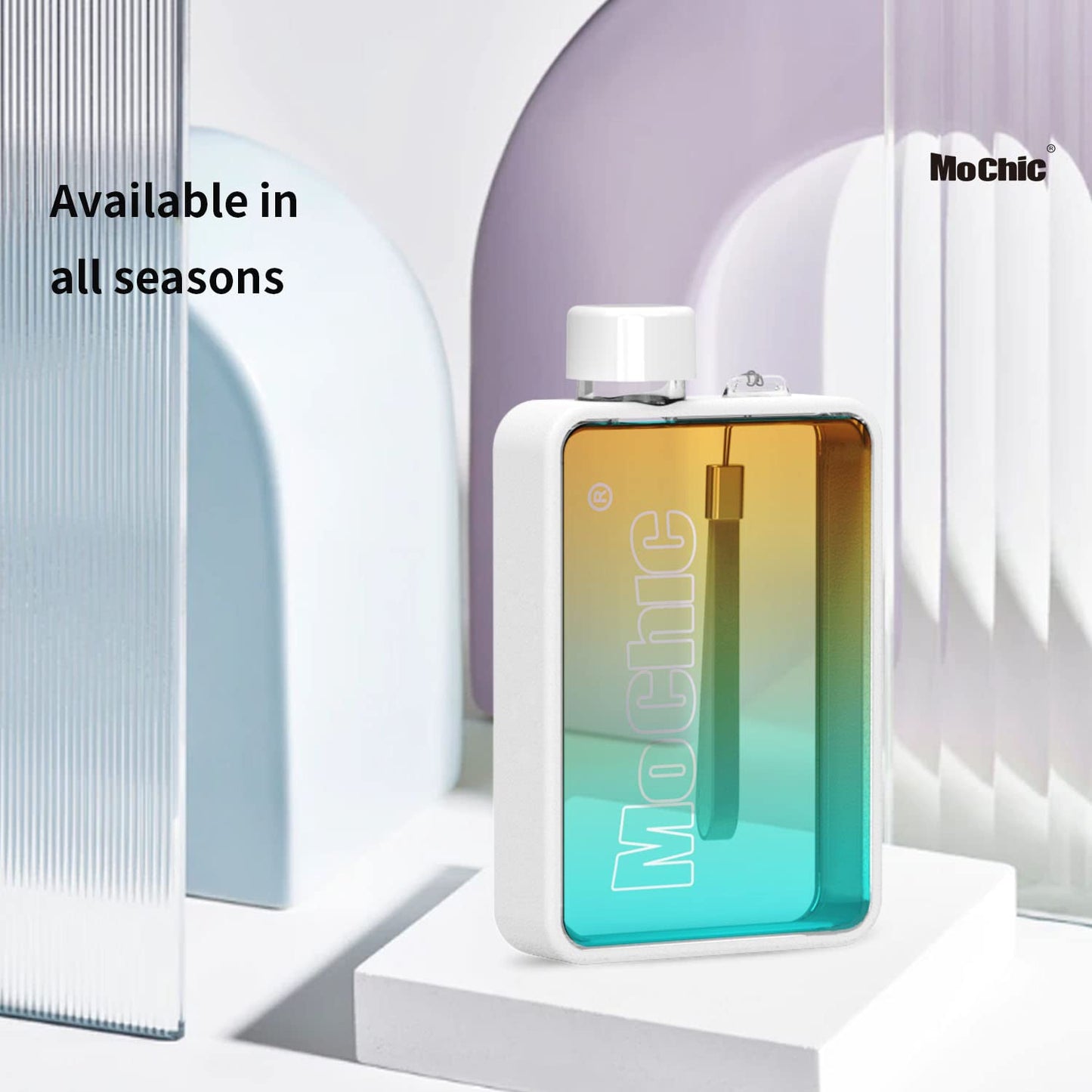 MoChic Flat Water Bottle Leak Proof and Slim Water Bottle Design BPA Free A5 Water Bottle Unique frosted and color designs Sports Gym Outdoor Travel 13oz