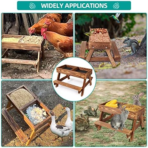 Chicken Table No Waste, Chicken Picnic Feeder Handmade Carbonized Wooden, Large DIY Chicken Feeder Kit, Wild Bird, Duck & Squirrel Feeders, Mesh Bottom Keep Food Fresh and Dry Easy to Clean and Fill