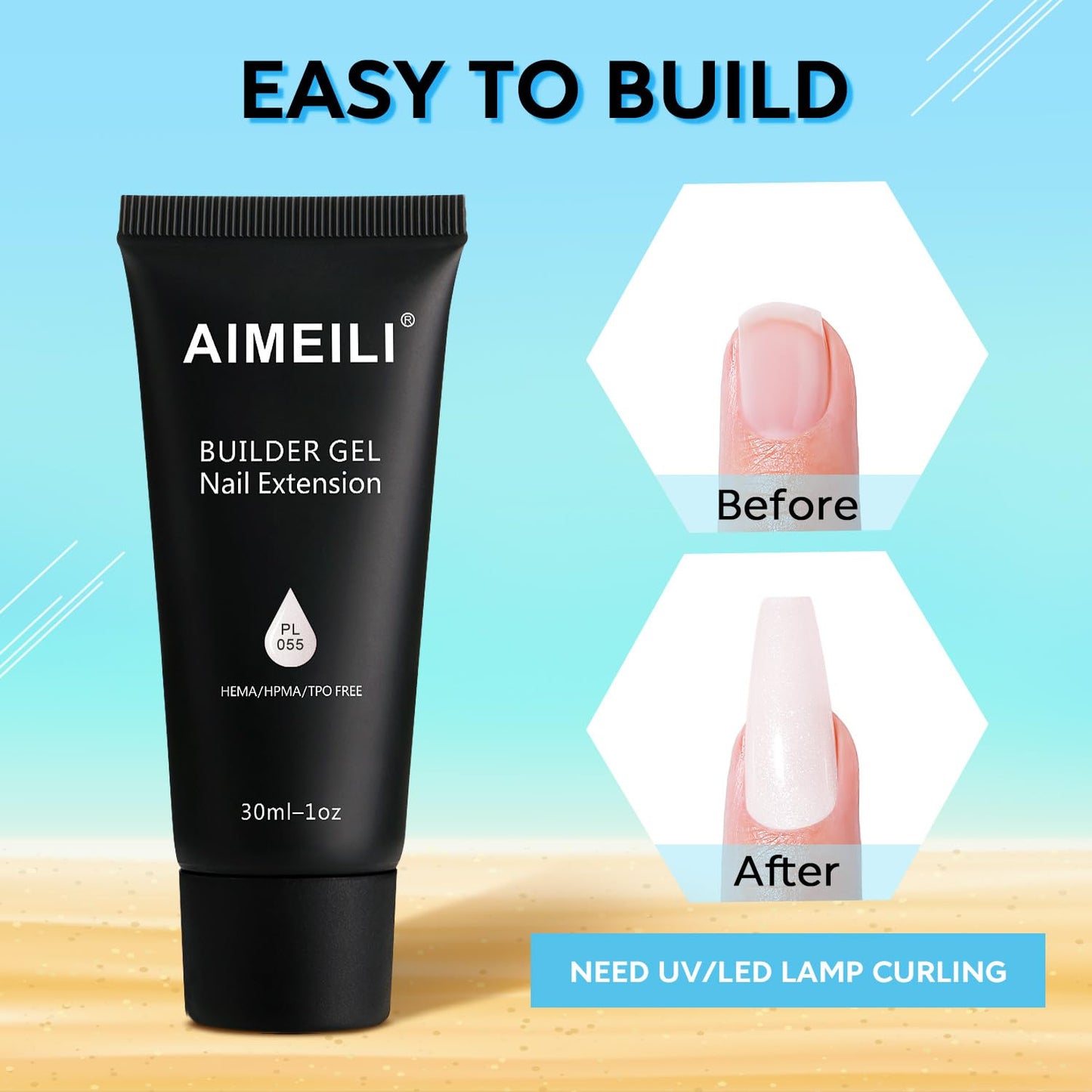 AIMEILI Poly Nail Extension Gel Builder - Hema Free Enhancement for Nail Art Design - DIY Salon At Home Gift for Women - 055