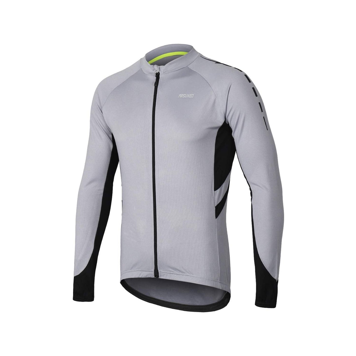 ARSUXEO Men's Full Zipper Long Sleeves Cycling Jersey Bicycle MTB Bike Shirt 6030 Light Gray Size L