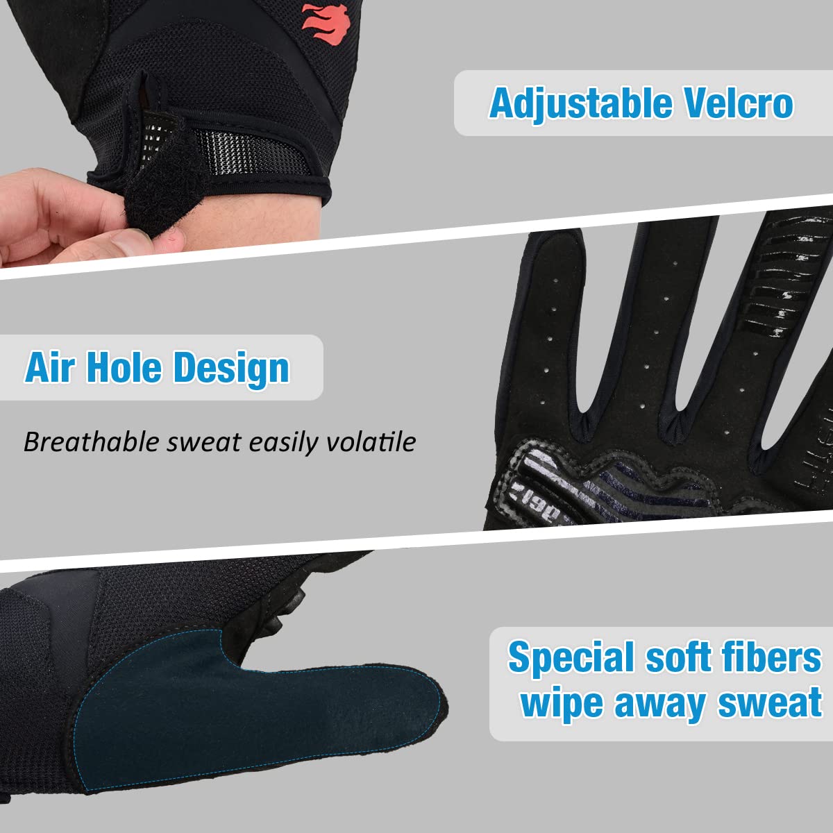 FIRELION Men/Women Bicycle Cycling Gloves, Full-Finger Anti-Skid Shock-Absorbing Outdoor MTB Downhill Off Road Gloves for Racing, Touch-Screen Sports Bike Protective Gloves