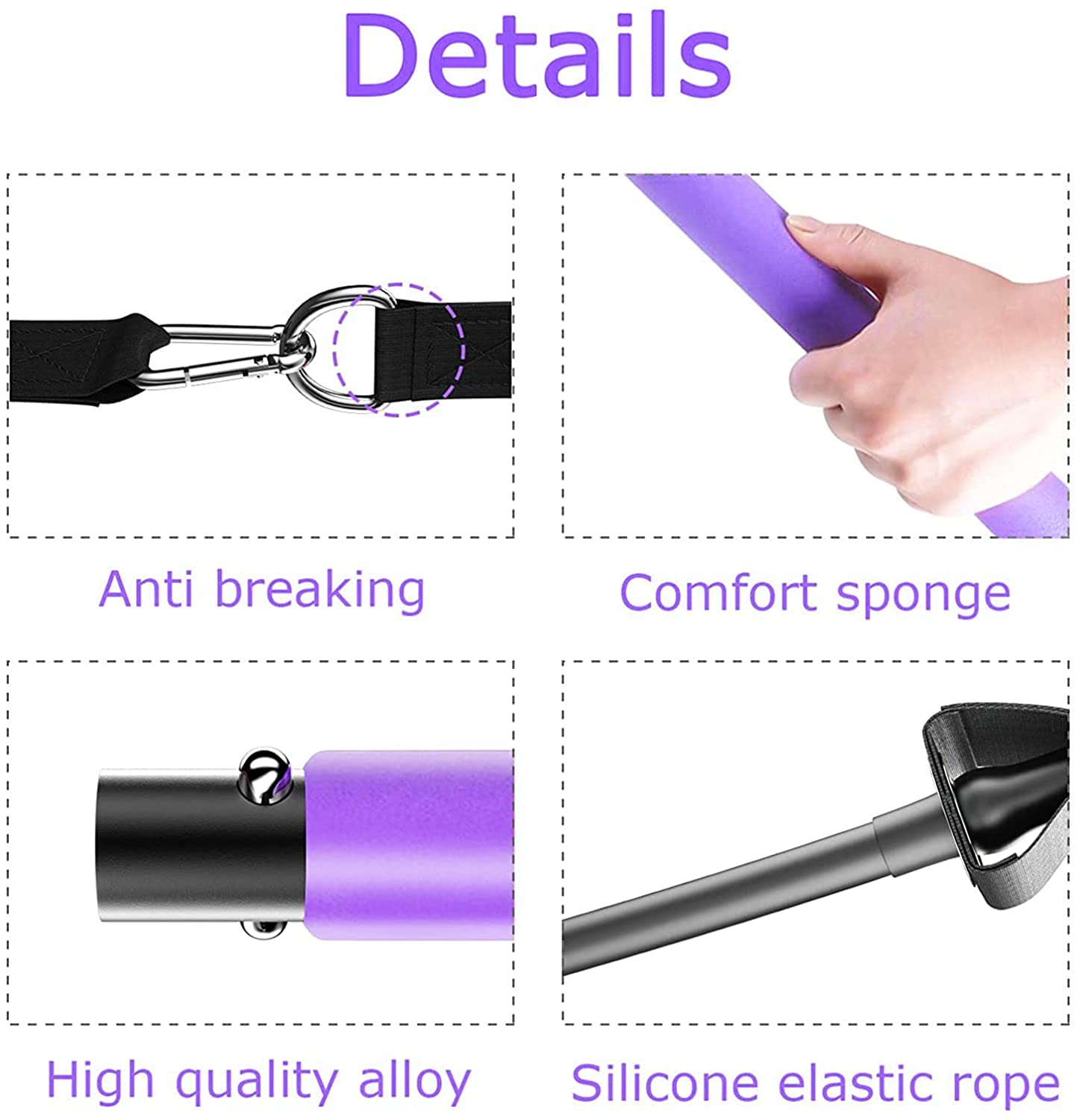 Pilates Bar Kit with Resistance Bands(4 x Bands),3-Section Pilates Bar with Stackable Bands Workout Equipment for Legs,Hip,Waist and Arm,Adjustable Pilates Flexbands Kit Home Gym Yoga Pilates Purple