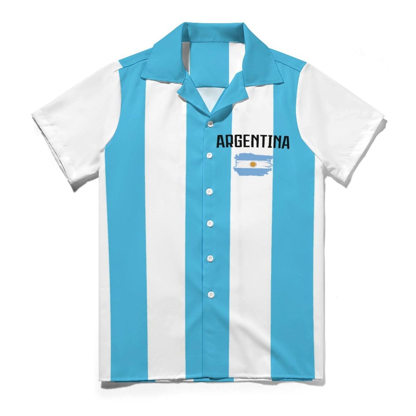 GIF4FOT Custom 2024 Argentina Soccer Cuban Neck Shirt Hawaii Short Sleeve Personalized Name Number for Men Sports Gift, Small