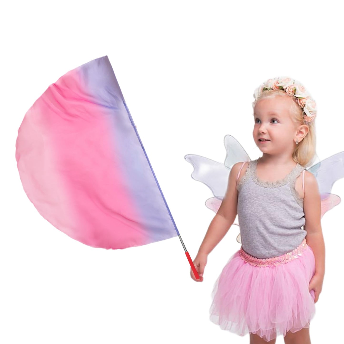 Worship Flag with Scalable Rod for Kids Children, 36" Semicircle Flex Chiffon Flag for Dance Practice Performance, Praise Flag, Divine Flag, Church Flag (B14)