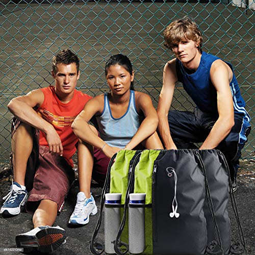 BeeGreen Lime Gym Bag Drawstring Backpack for Women Sports Backpack Workout Bag With 2 Water Bottle Mesh Pockets And Two Zipper Pockets