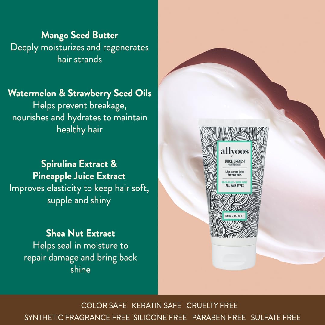 Allyoos Juice Drench, Leave-In Hydrating Hair Mask, Repairs Dry, Dull & Damaged Hair, Silicone Free