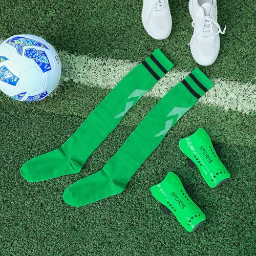 Syhood Soccer Shin Guards and Socks for Toddler Kids Youth, Lightweight Soccer Shin Pads Protective Soccer Gear for 3-5, 5-10, 10-15 Years Old Children Teen Boys Girls Soccer Game (Green,S Size)