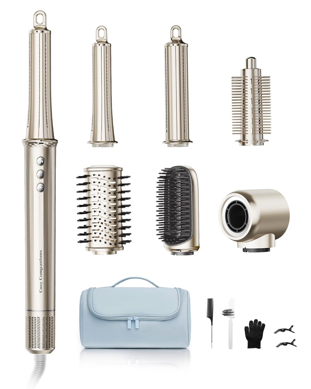 6-in-1 Hair Dryer Brush, Hair Styler with Auto-Wrap Curlers, 150,000 RPM High-Speed Negative Ionic Hair Dryer Fast Drying, Blow Dryer Brush for Curling/Volumizing/Straightening with Travel Bag, Gold