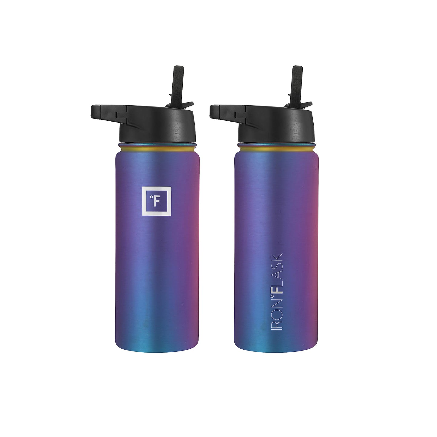 IRON °FLASK Camping & Hiking Hydration Flask, Wide Mouth, 3 Straw Lids, Stainless Steel Outdoor Water Bottle, Double Walled, Insulated Thermos, Metal Canteen - Aurora, 18 Oz