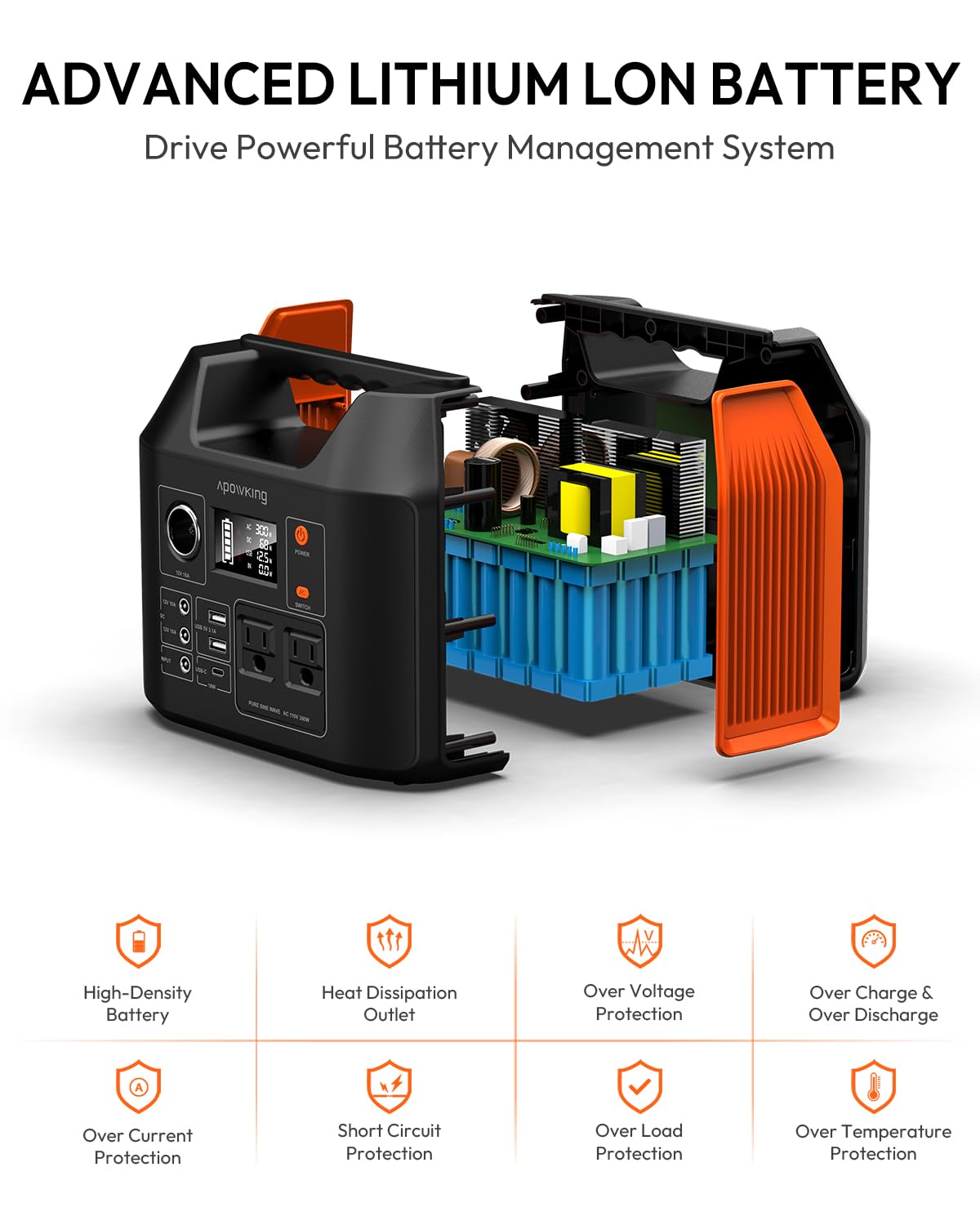 Apowking Portable Power Station 300W Rated(600W Peak), 256Wh LiFePO4 Battery, Solar Powered Power Bank with 2 AC Outlet 110V Pure Sine Wave, Solar Generator for Home Outdoor Camping Emergency