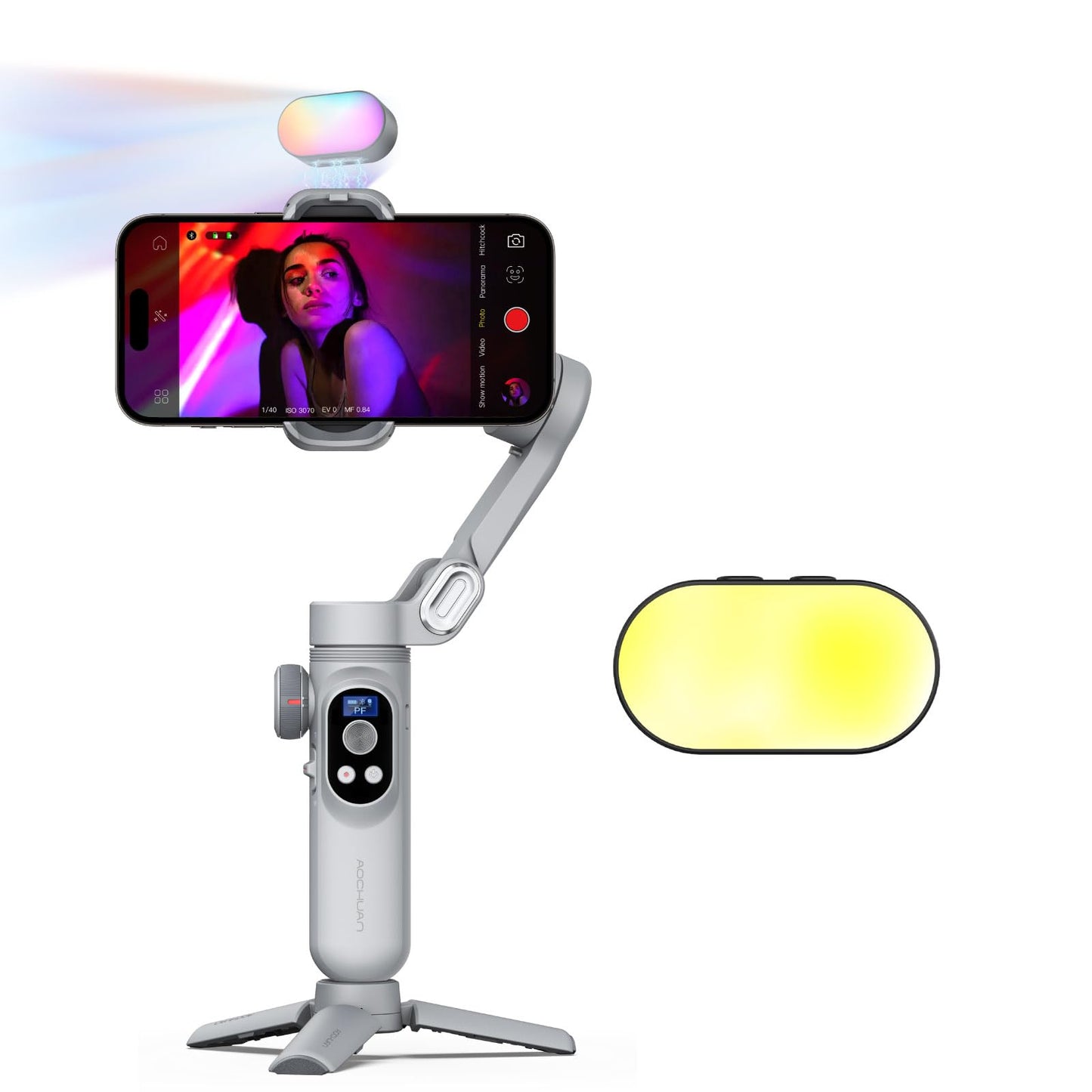 AOCHUAN 3-Axis Gimbal Stabilizer for Smartphone Smart X Pro Kit Gray & P02 Magnetic Fill Light