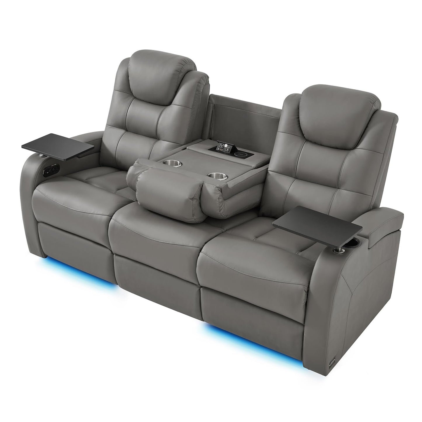 comfiroom Leather Home Theater Seating, Simple Style Movie Theater Chairs with fold-Down Table, Theater Recliner Sofa with Type-C USB Charger Living Room Sofa Chair (Grey)