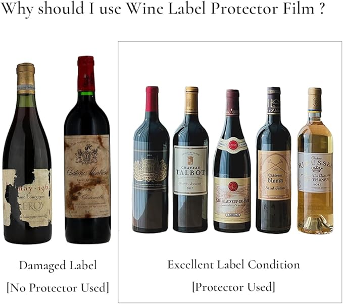 Cabernet Size Wine Label Protector Saver Film - 50 Pieces, 0.3mm Thickness Transparent Wine Label Film for Wine Label Protection Double Sided Sticker Wine Wedding Celebration Present