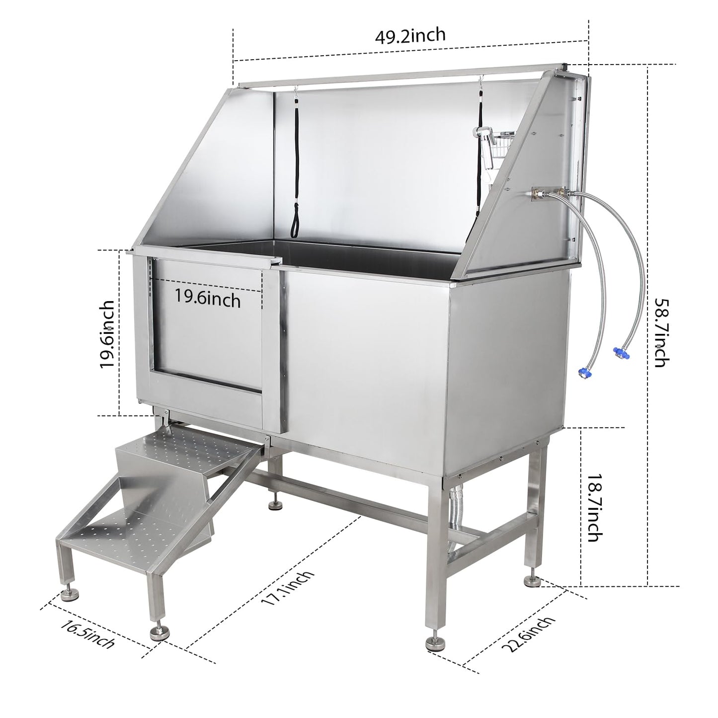 GarveeLife 50" Dog Grooming Tub, Stainless Steel Pet Washing Station, Professional Dog Grooming Bathtub for Large, Medium & Small Pets, Left