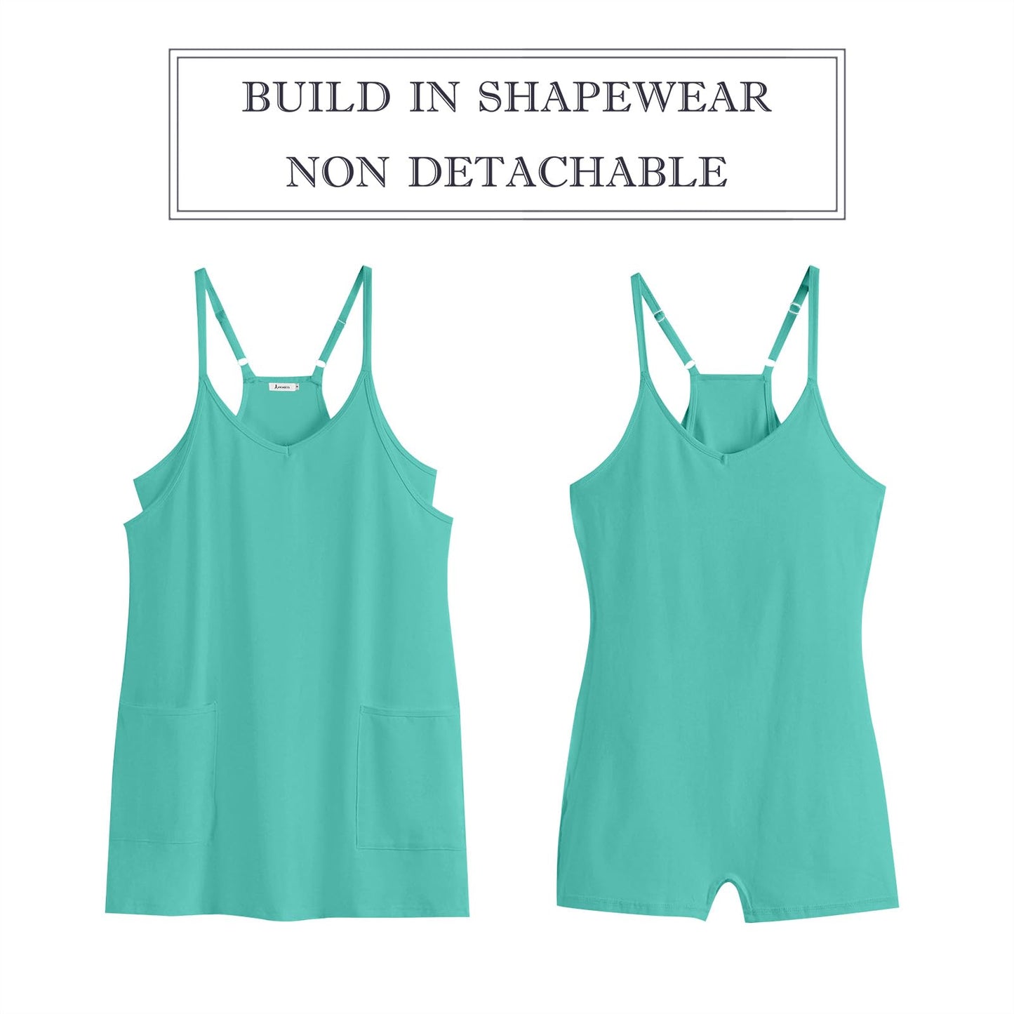 ANRABESS Women Summer Mini Romper Dress Workout Tennis Active Sports Athleisure Outfits Built in Shorts Trendy Vacation Cyan Medium
