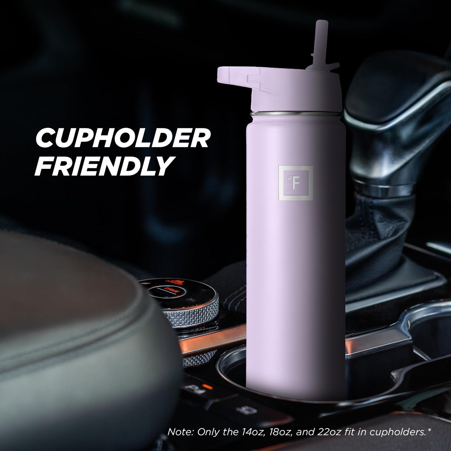 IRON °FLASK Camping & Hiking Hydration Flask, Wide Mouth, 3 Straw Lids, Stainless Steel Outdoor Water Bottle, Double Walled, Insulated Thermos, Metal Canteen - Lavender, 18 Oz