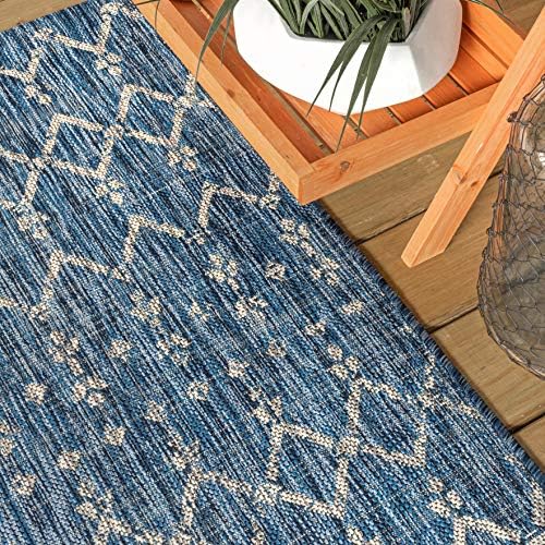 JONATHAN Y SMB108B-8 Ourika Moroccan Geometric Textured Weave Indoor Outdoor Area Rug, Bohemian, Rustic, Scandinavian Easy Cleaning,Bedroom,Kitchen,Backyard,Patio,Non Shedding, Navy/Light Gray, 8 X 10