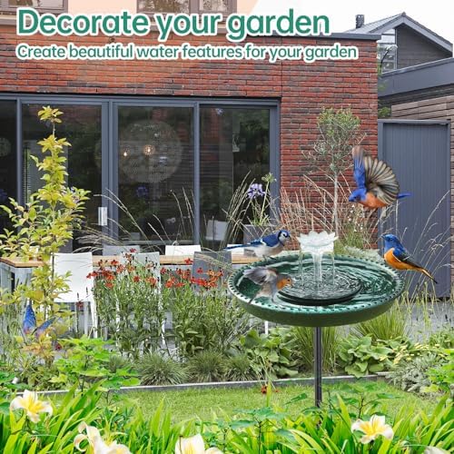 Solar Powered Bird Bath with Fountains for Hummingbirds,Stable Stylish Design with 5-Prong Base Stake Plastic Bird Bath for Outside Lawn Patio Yard Garden