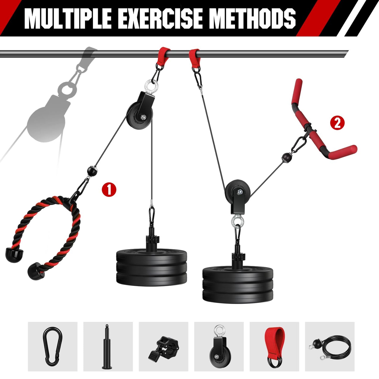 RENRANRING Weight Cable Pulley System Gym, Upgraded Cable Pulley Attachments for Gym LAT Pull Down, Biceps Curl, Tricep, Arm Workouts - Weight Pulley System Home Gym Add On Equipment