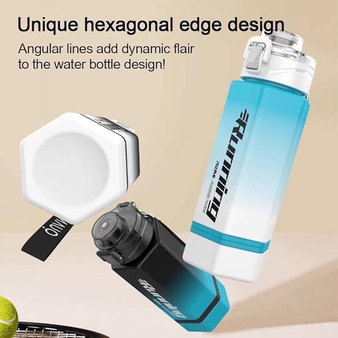 27 oz Hexagon Water Bottle, Wide Mouth Leak Proof Water bottles BPA-free Plastic Water Bottles Hexagonal Shape Water Bottle Reusable Water Bottle With Handle for Travel Fitness(Pink)