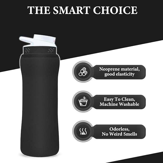 Sleeve Compatible with Cir-kul Water Bottle - 2 Pcs Water Bottle Sleeve Compatible with Cir-kul 22oz & Stainless Steel Bottle - Neoprene Insulated Water Bottle Cover for Retaining Temperature, (Black)