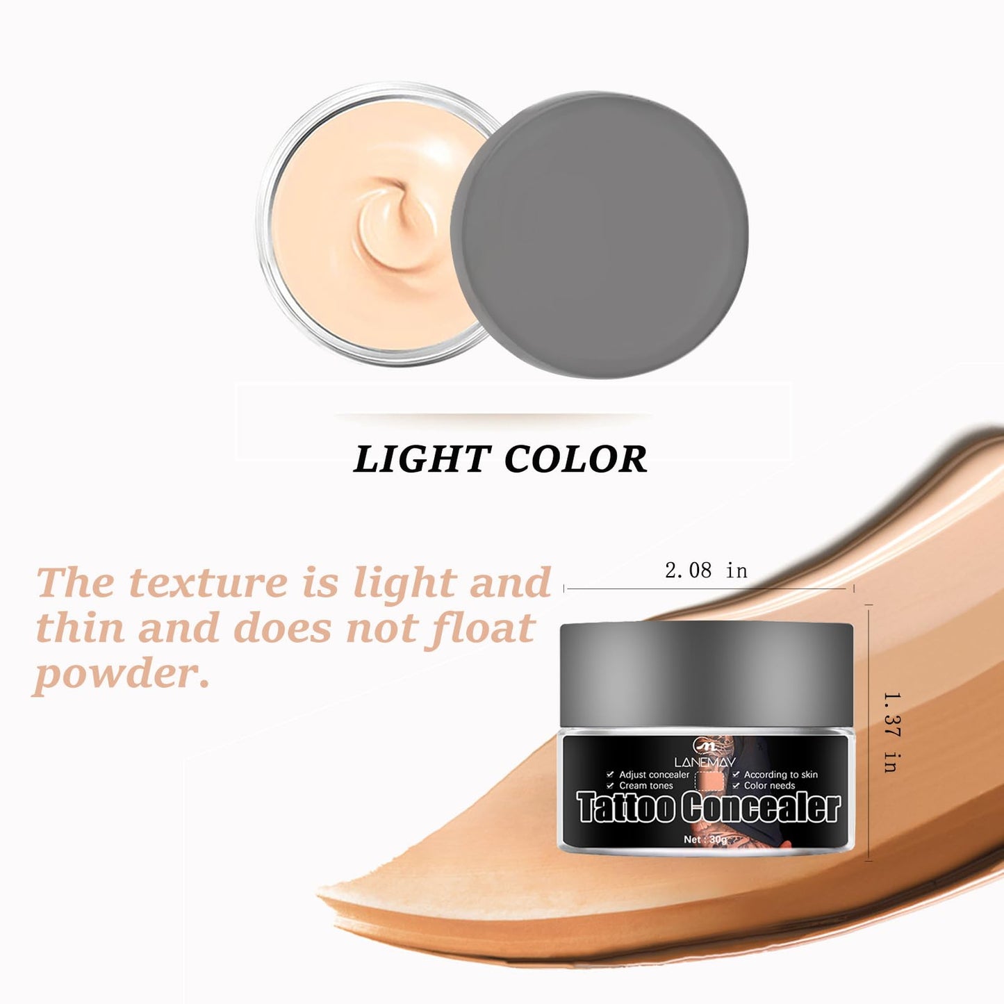 Tattoo Cover Up, Invisible Waterproof Concealer,Long Lasting Professional Skin Makeup Concealer Kit for Body Leg Tattoo, Light Colors,30g