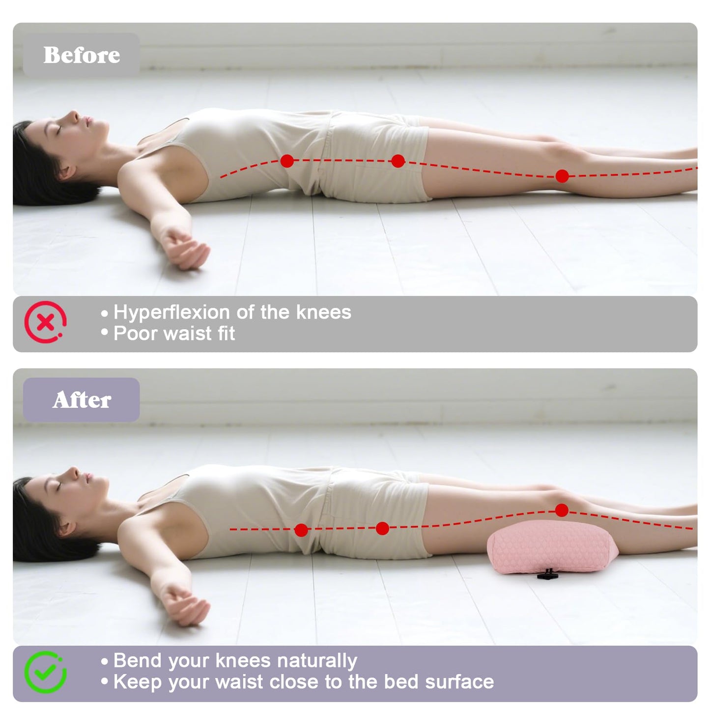 RoamReady Knee Pillow for Side Sleepers, Leg Support Pillow for Hip Pain Smooth Spine Alignment for Better Sleep, Ideal Pillows for Side Sleeping Knee and Back Pain Relief, Pink