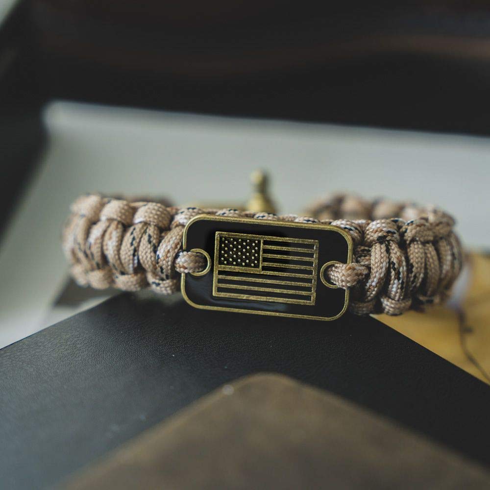 iHeartDogs Hero Company Camo Paracord Bracelet - Tactical Survival Bracelet for Men with Bronze USA Flag - Helps Pair Military Veterans with a Companion Dog