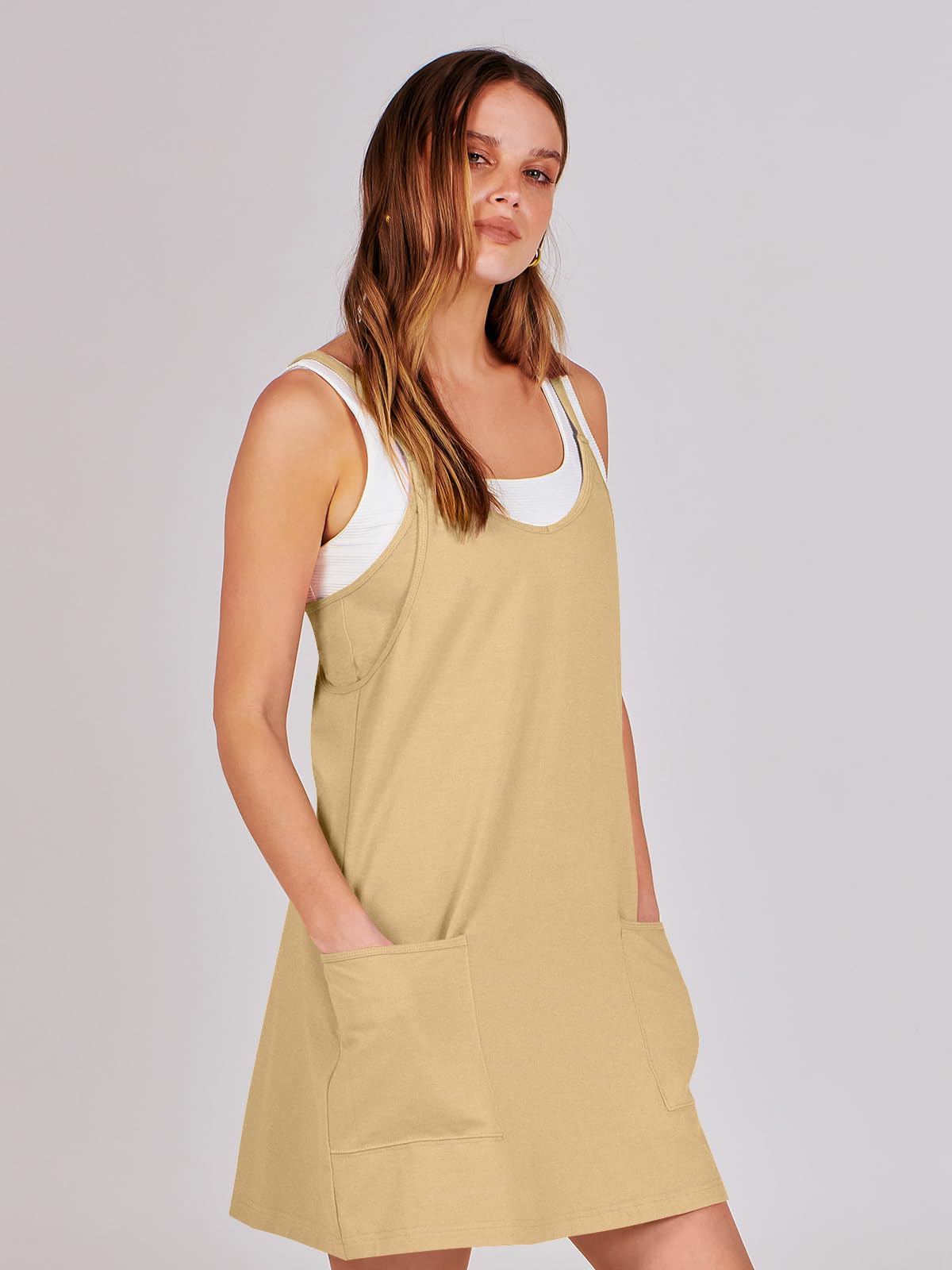 ANRABESS Women Summer Mini Romper Dress Workout Tennis Active Sports Athleisure Outfits built in Shorts Trendy Vacation Light Yellow X-Smal