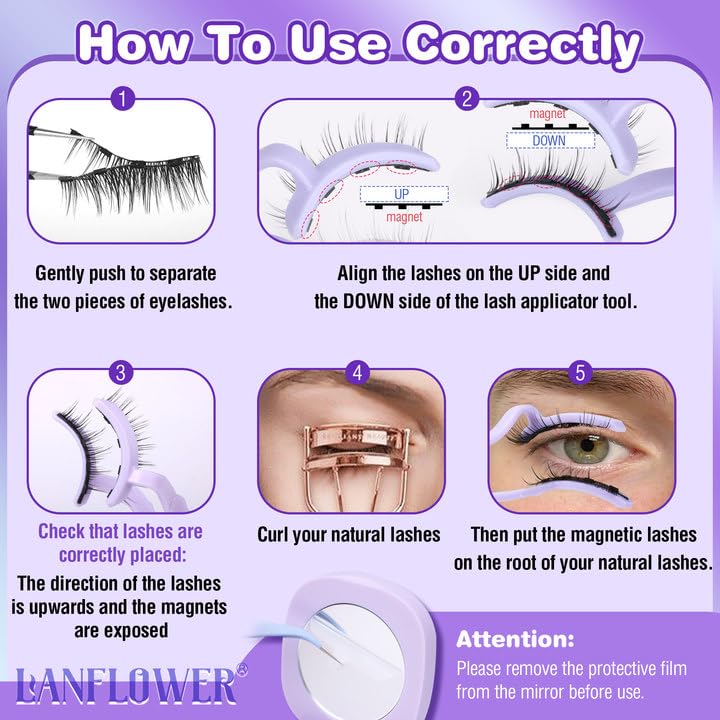 Magnetic Eyelashes with Applicator Reusable Magnetic Lashes No Glue Needed Magnetic Eyelashes without Eyeliner Cat Eye Natural Look Magnetic Eyelashes Magnetic Lashes by Lanflower