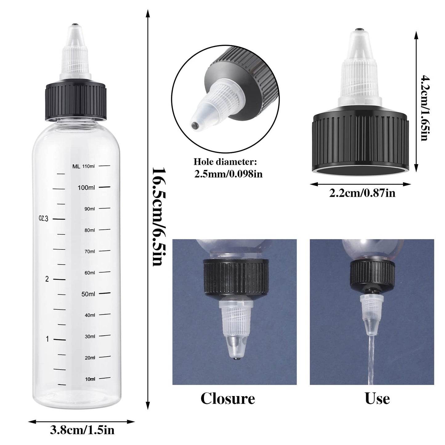 BESARME 2 Pack Applicator Bottles for Hair Oil - 4 Ounce Plastic Squeeze Bottles with Clear Graduated Scale