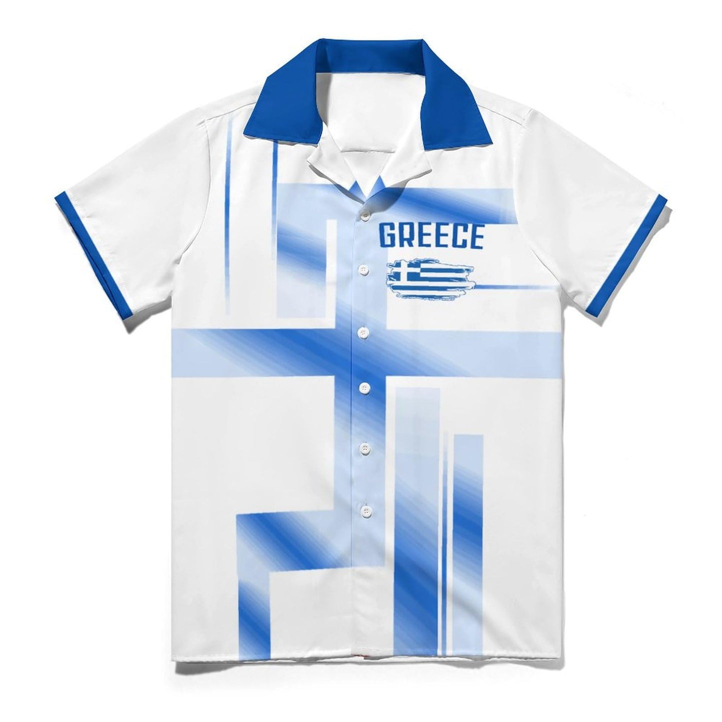 GIF4FOT Custom 2024 Greece Soccer Cuban Neck Shirt Hawaii Short Sleeve Personalized Name Number for Men Sports Gift, Small