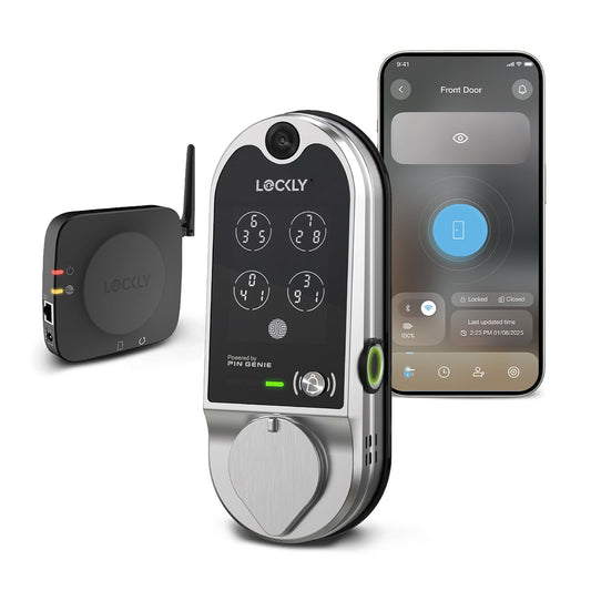 (Refurbished) Lockly Vision Smart Lock with Camera, Video Doorbell Keyless Entry Door Lock Wi-Fi, PIN Genie Keypad, Fingerprint, Auto Lock, Remote Control, Easy Installation, No Monthly Fee