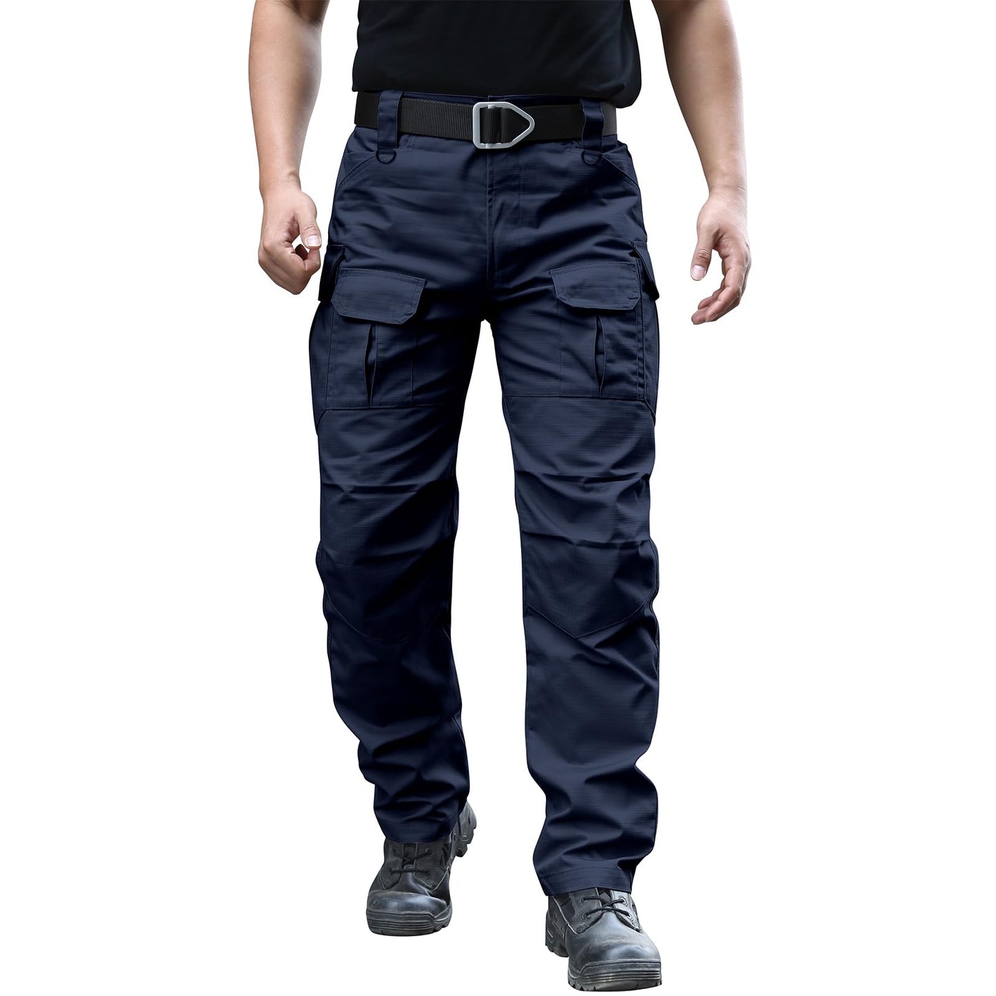 Hiwise Men's Stretch Tactical Pants Water Resistant Ripstop Cargo Pants Outdoor Lightweight EDC Work Hiking Pants (Navy Blue, 34WX32L)