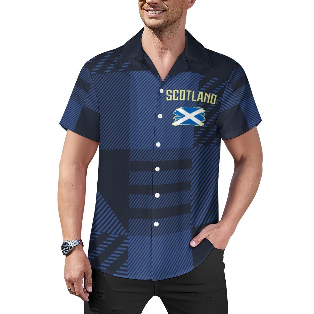 GIF4FOT Custom 2024 Scotland Soccer Cuban Neck Shirt Hawaii Short Sleeve Personalized Name Number for Men Sports Gift, Small