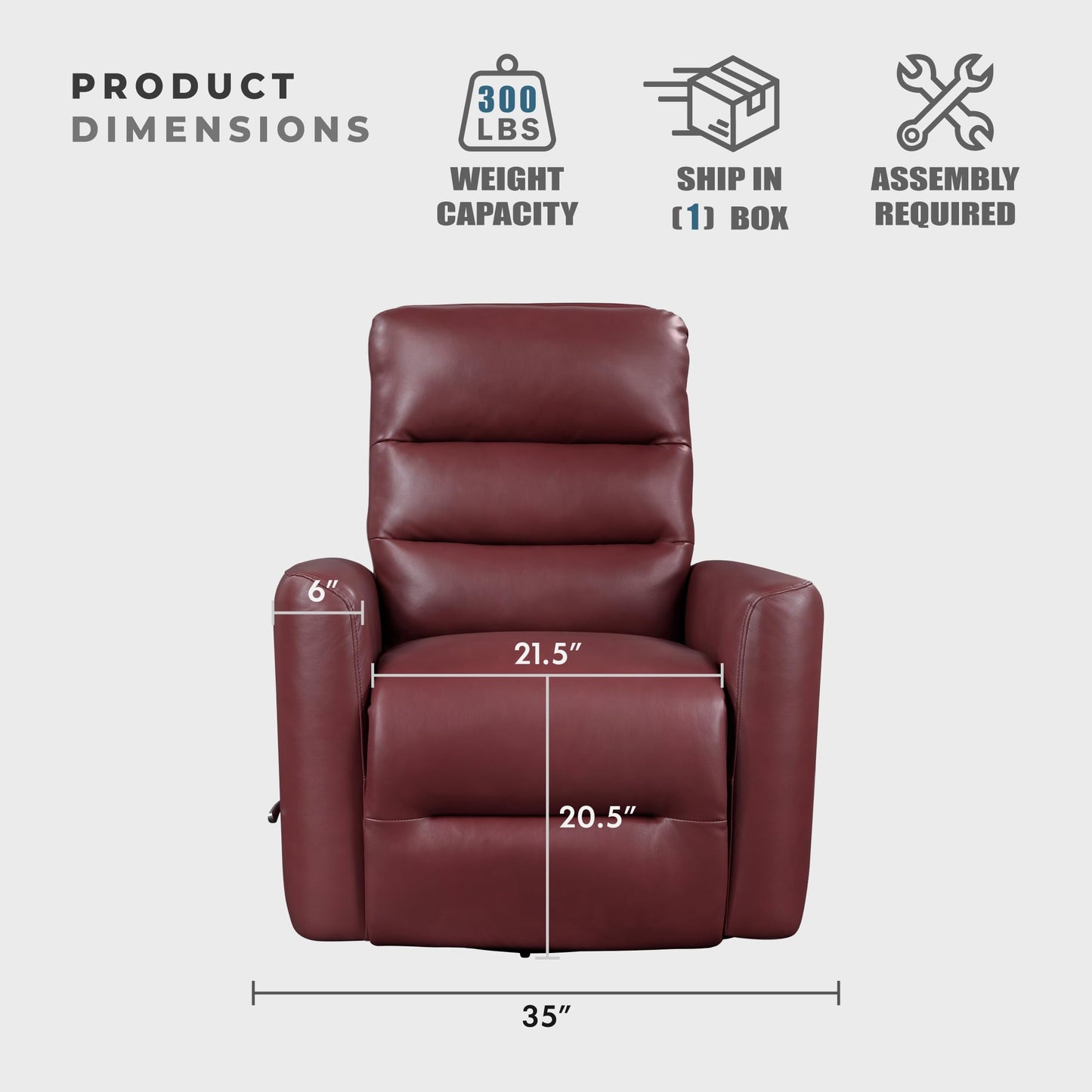 Lexicon Swivel Glider Recliner Chair, Comfy Nursery Glider, Faux Leather Recliner, Manual Reclining Chair for Living Room/Office/Apartment, Red