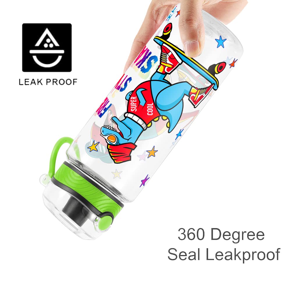 Cute Water Bottle for School Kids Girls, BPA FREE Tritan & Leak Proof & Easy Clean & Carry Handle, 23oz/ 680ml (Skateboarding)