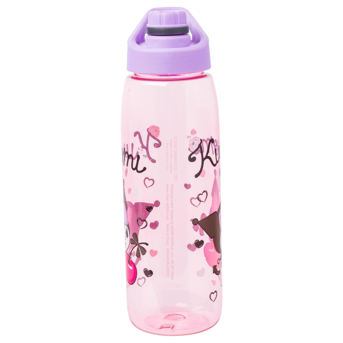 Silver Buffalo Sanrio Hello Kitty and Friends Kuromi Cherry Hearts Water Bottle with Screw Lid, 28 Ounces