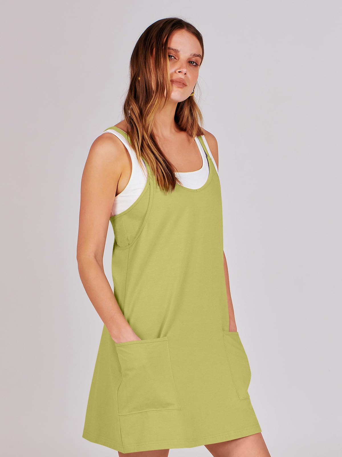 ANRABESS Women Summer Mini Romper Dress Workout Tennis Active Sports Athleisure Outfits Built in Shorts Trendy Vacation Light Green X-Smal
