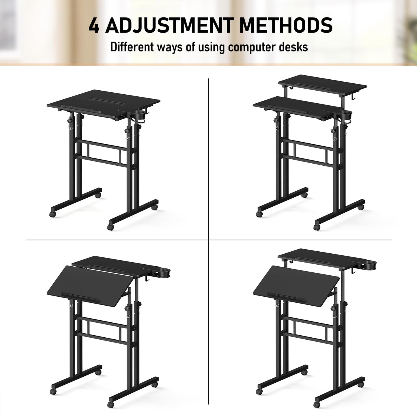 Enayplon Small Standing Desk with Wheels, Tall Mobile Stand Up Table, Portable Standing Desk for Walking Pad, Rolling Table Adjustable Height, Rolling Computer Table for Tall Person
