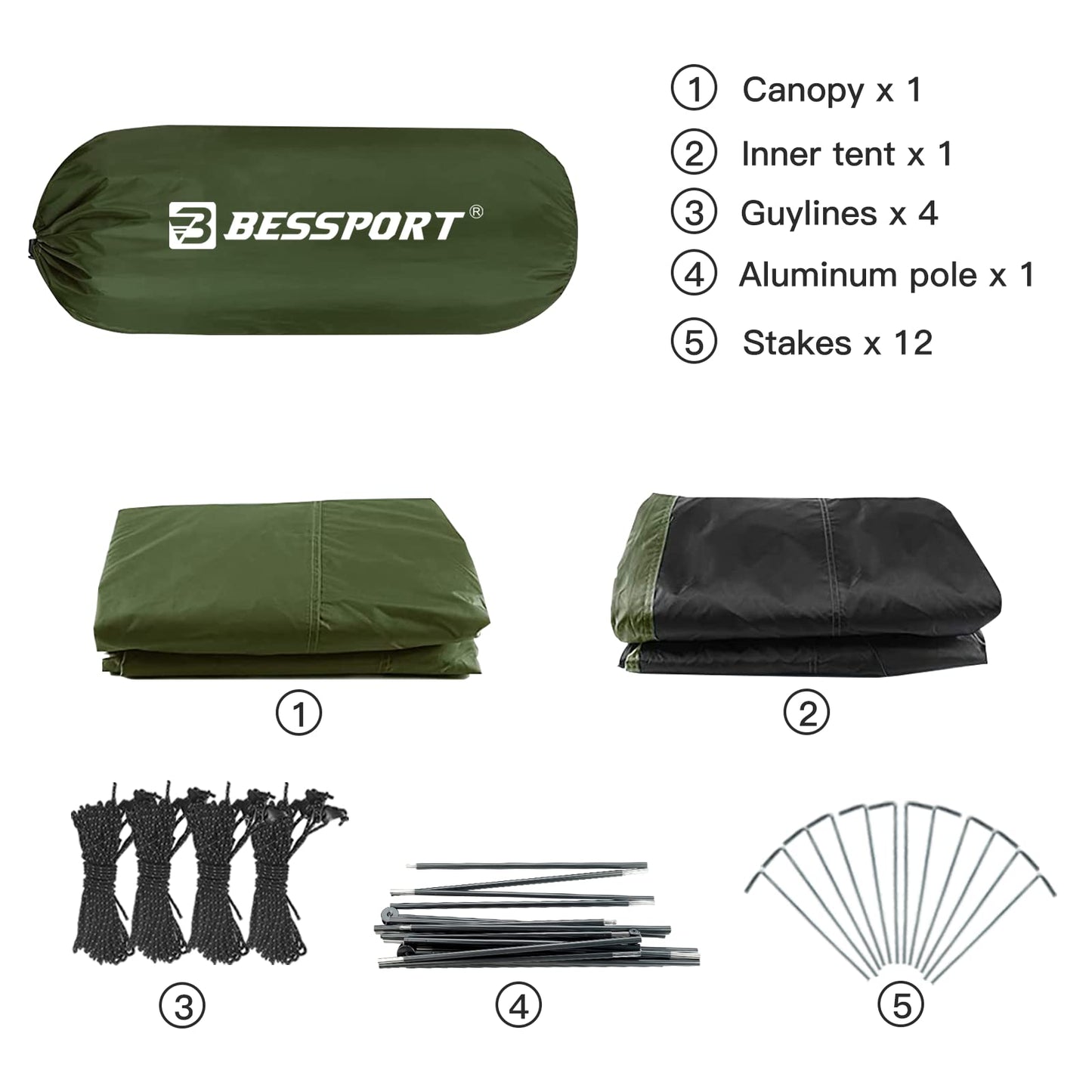 Bessport Camping Tent for 2 Person, Lightweight Backpacking Tent Waterproof Windproof Two Doors Easy Setup Double Layer Outdoor Tents for 3 to 4 Seasons, Suitable for Outdoor,Hiking,Camping
