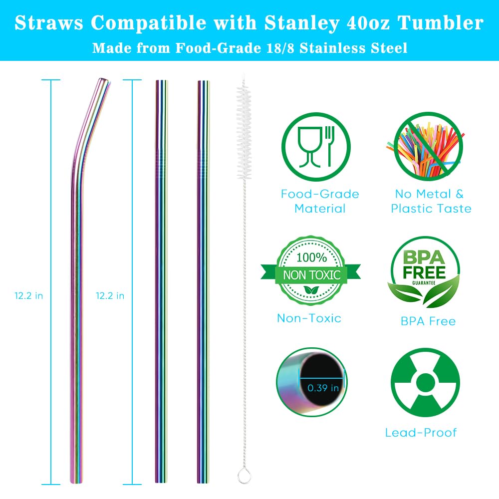 Evelame 3 in 1 Water Bottle Carrier Bag with Pouch Pocket fits Stanley 40 oz Tumbler, Water Bottle Holder with Strap for Stanley Cup Accessories with Stainless Steel Straws, Straw Cover (Blue)