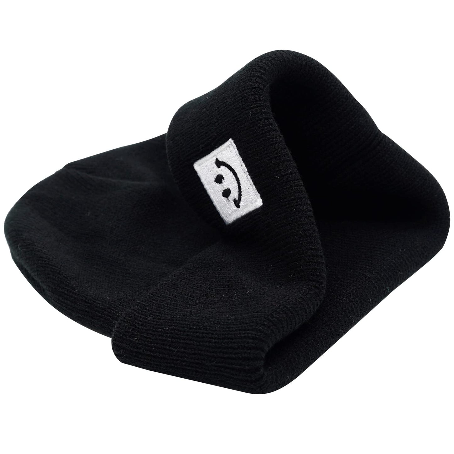 55cube Knit Cuffed Beanie for Men Women 2Pack White/Black